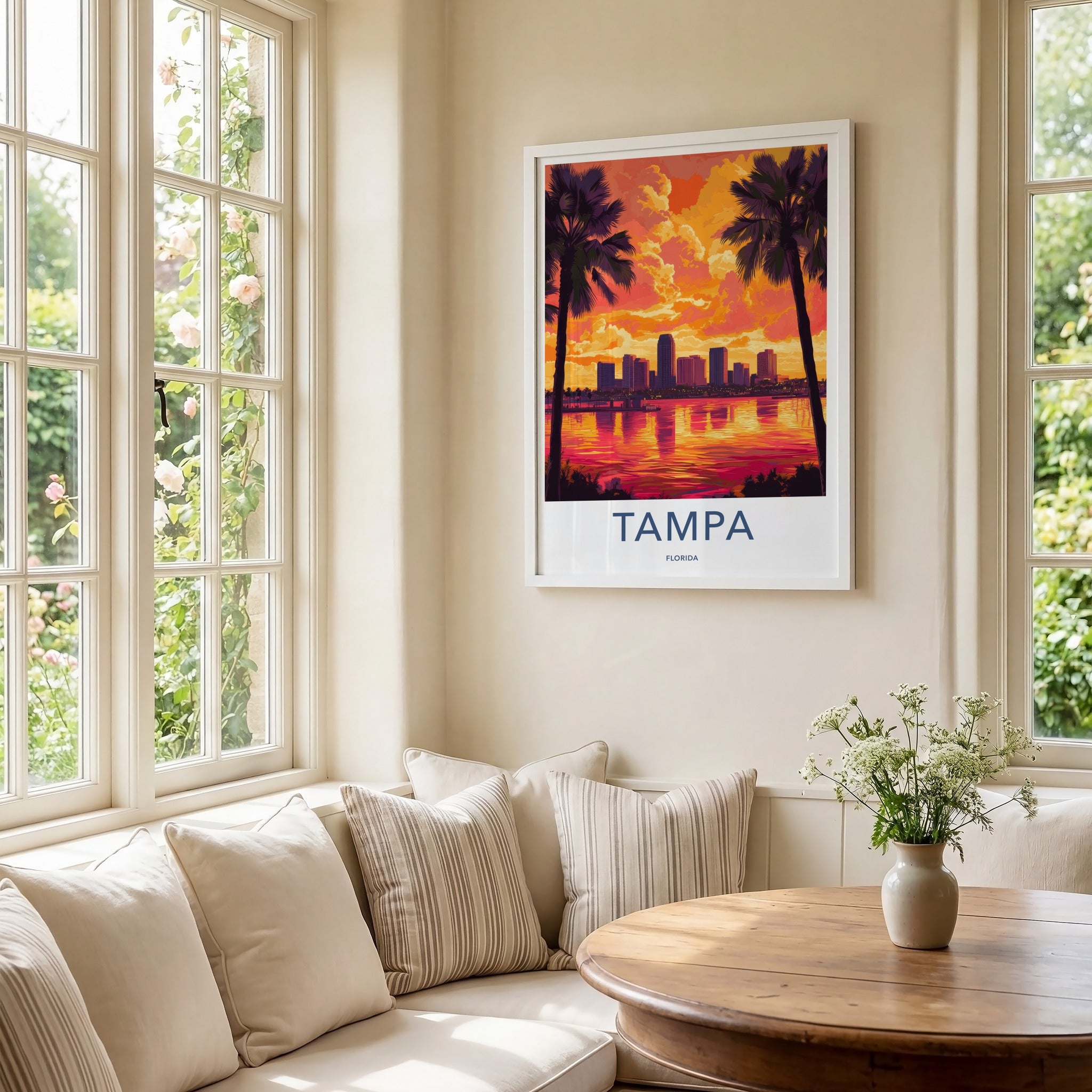 Tampa Poster - Florida Travel Art - Vibrant City Sunset Home Decor