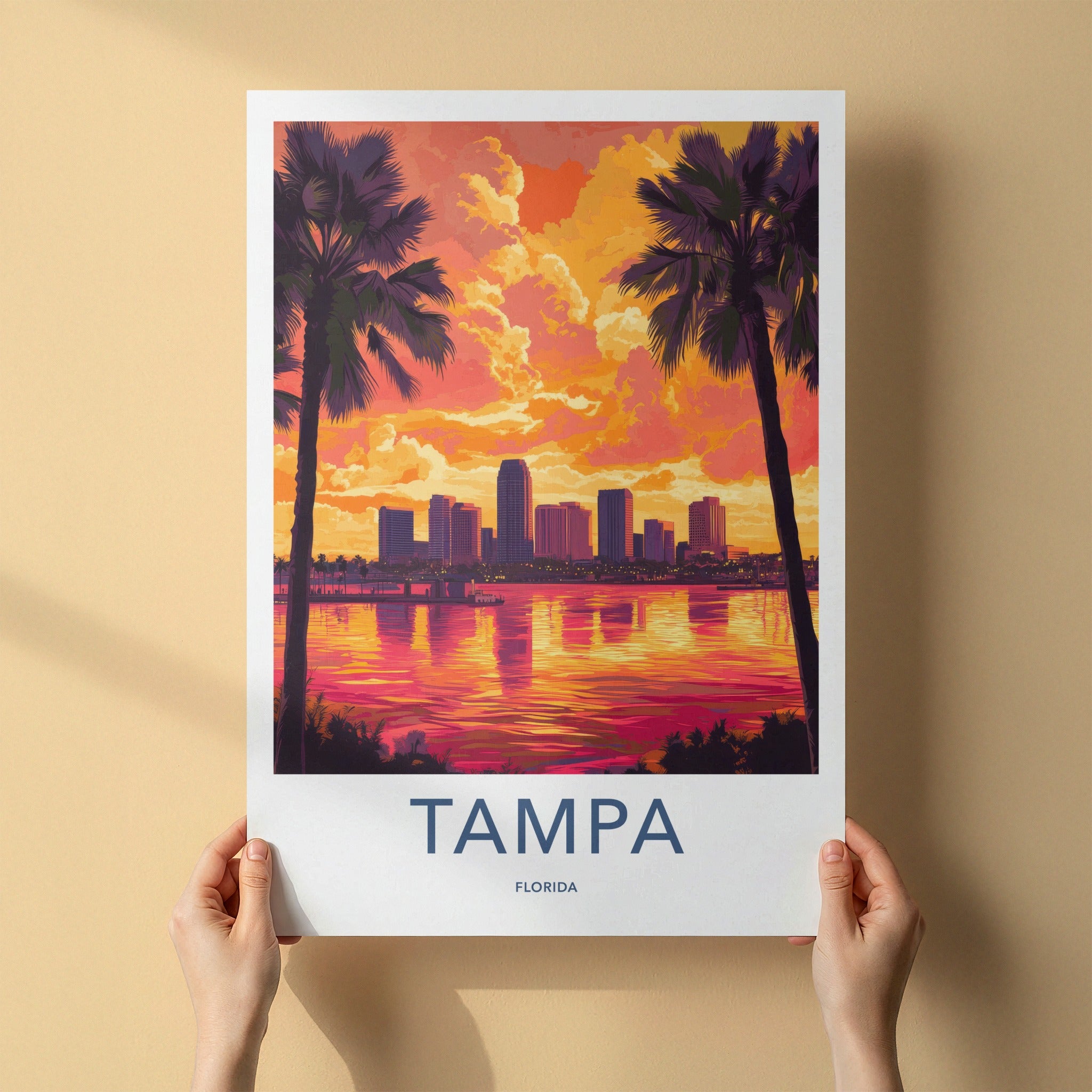 Tampa Poster - Florida Travel Art - Vibrant City Sunset Home Decor