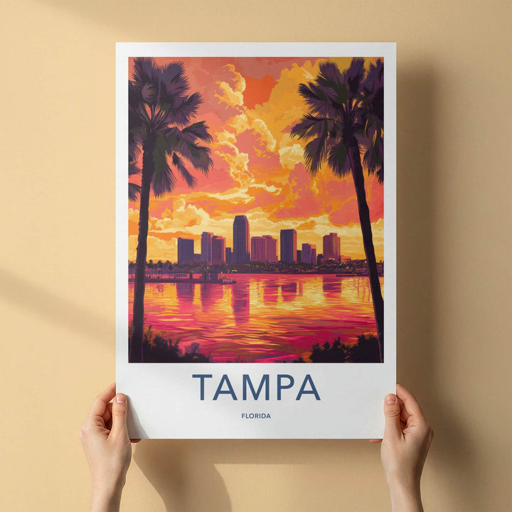 Tampa Poster - Florida Travel Art - Vibrant City Sunset Home Decor