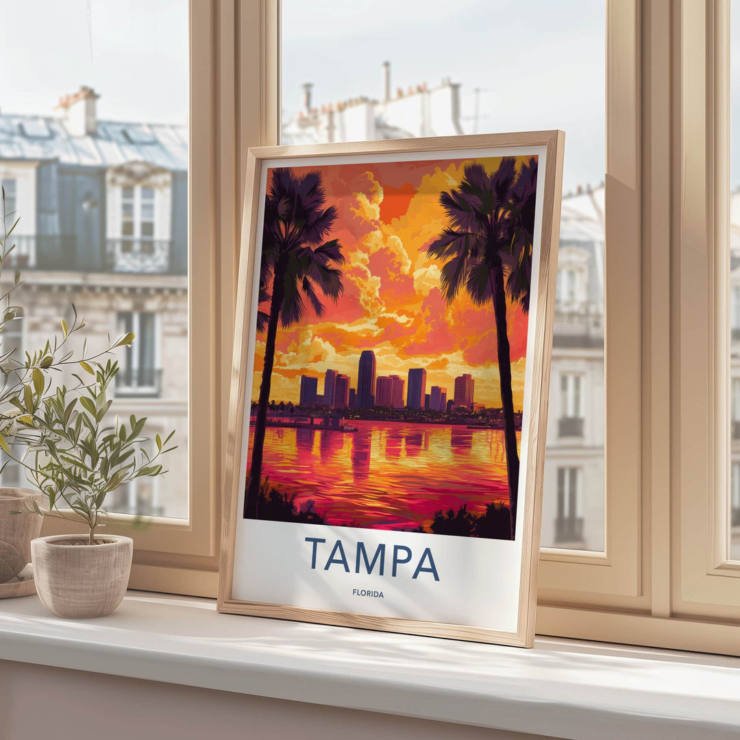 Tampa Poster - Florida Travel Art - Vibrant City Sunset Home Decor