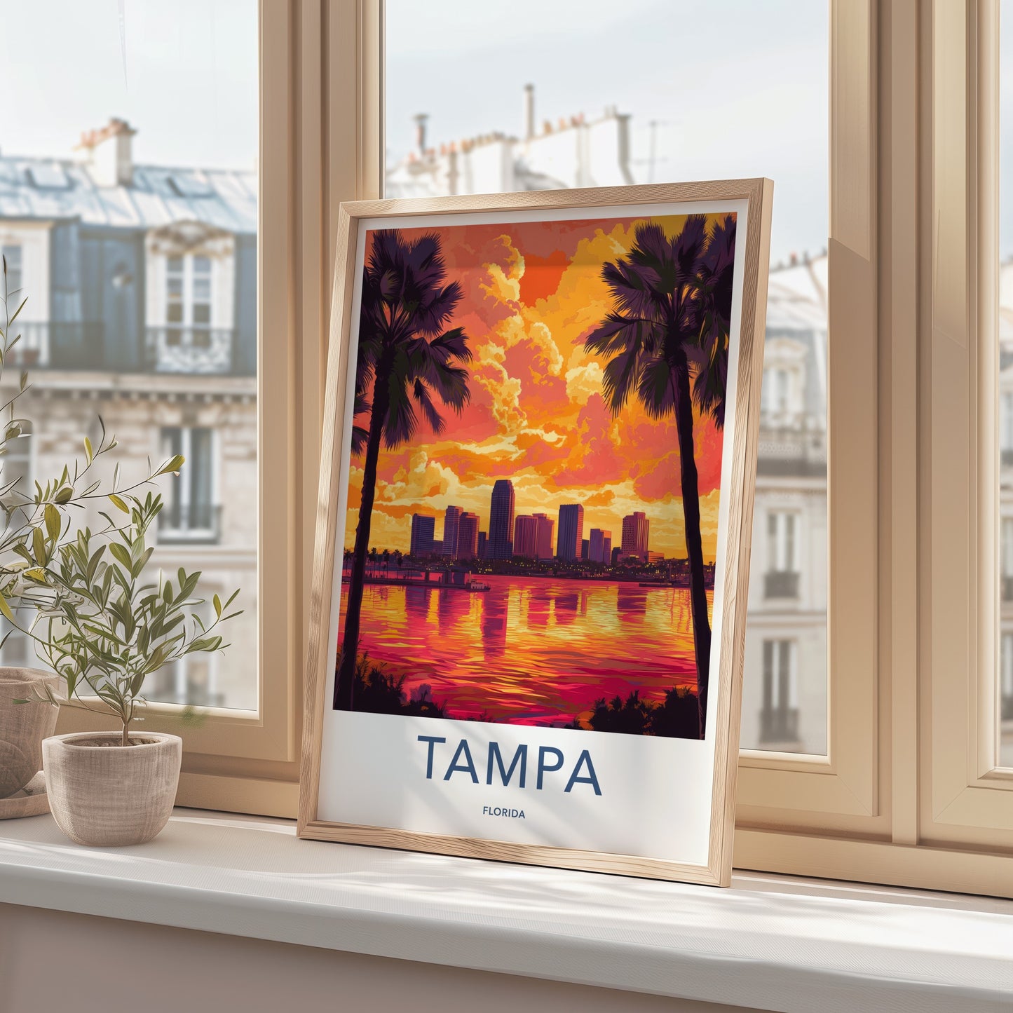 Tampa Poster - Florida Travel Art - Vibrant City Sunset Home Decor