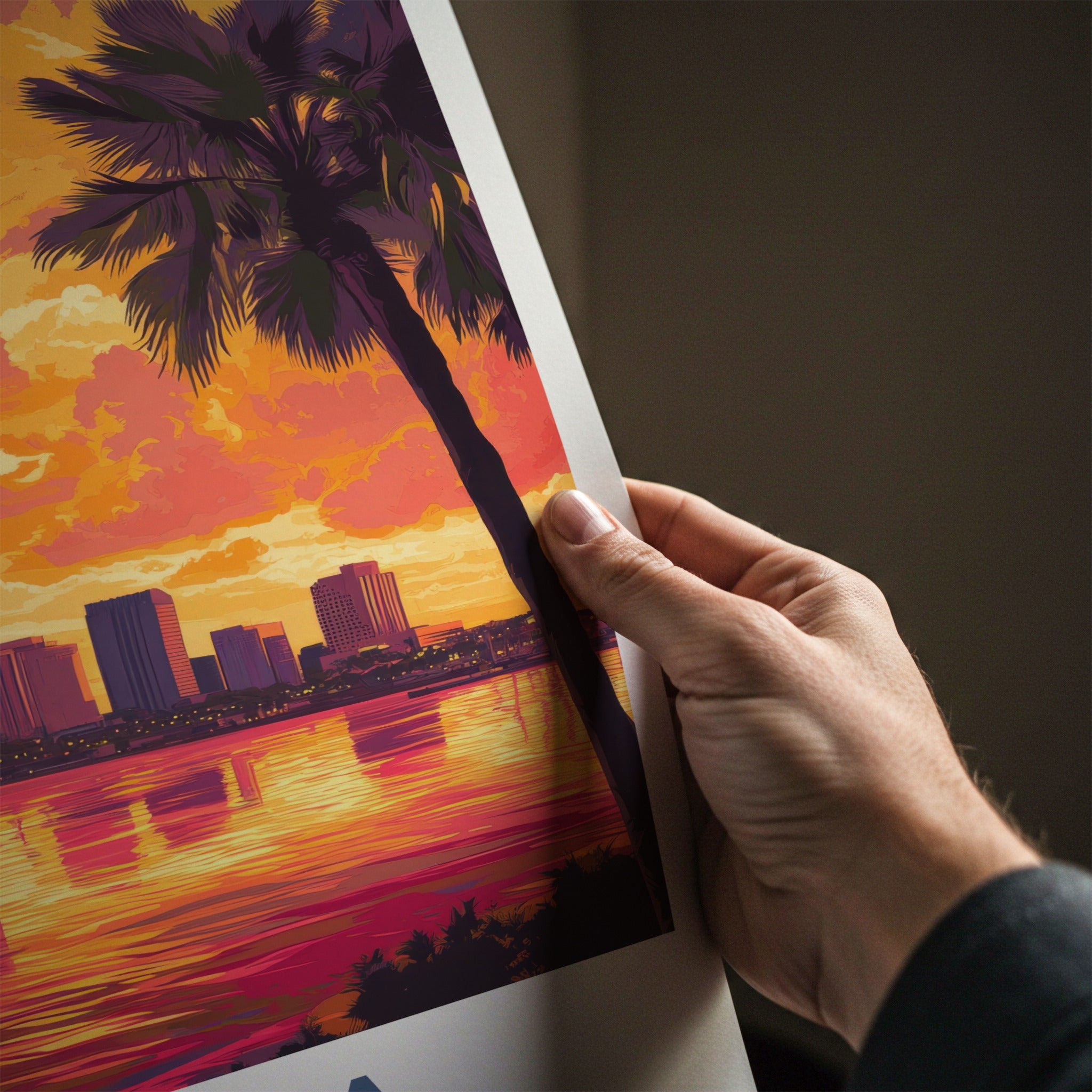 Tampa Poster - Florida Travel Art - Vibrant City Sunset Home Decor