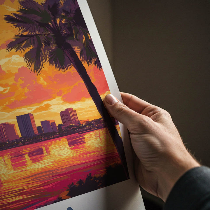 Tampa Poster - Florida Travel Art - Vibrant City Sunset Home Decor