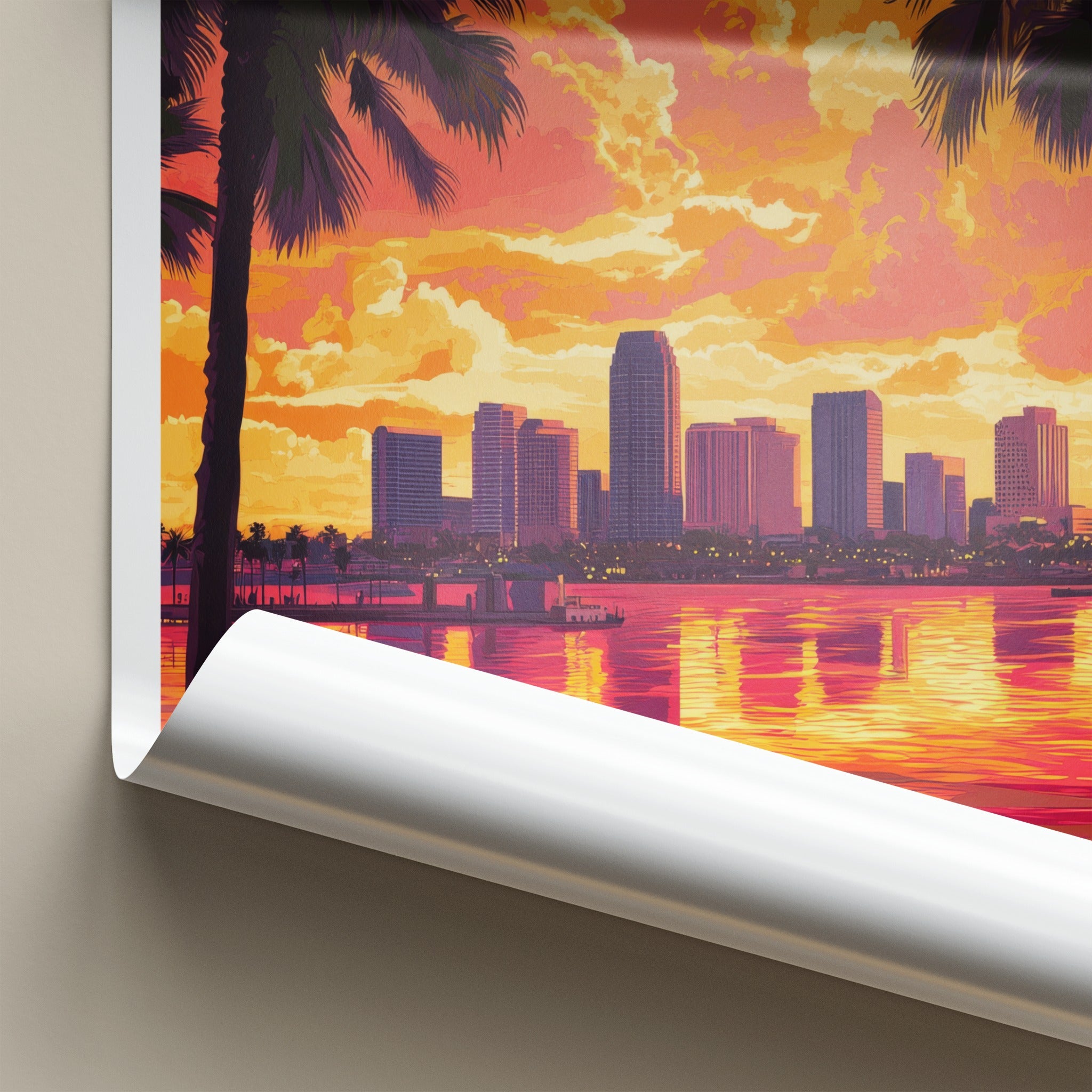 Tampa Poster - Florida Travel Art - Vibrant City Sunset Home Decor