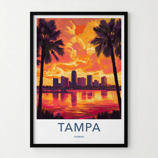Tampa Poster - Florida Travel Art - Vibrant City Sunset Home Decor
