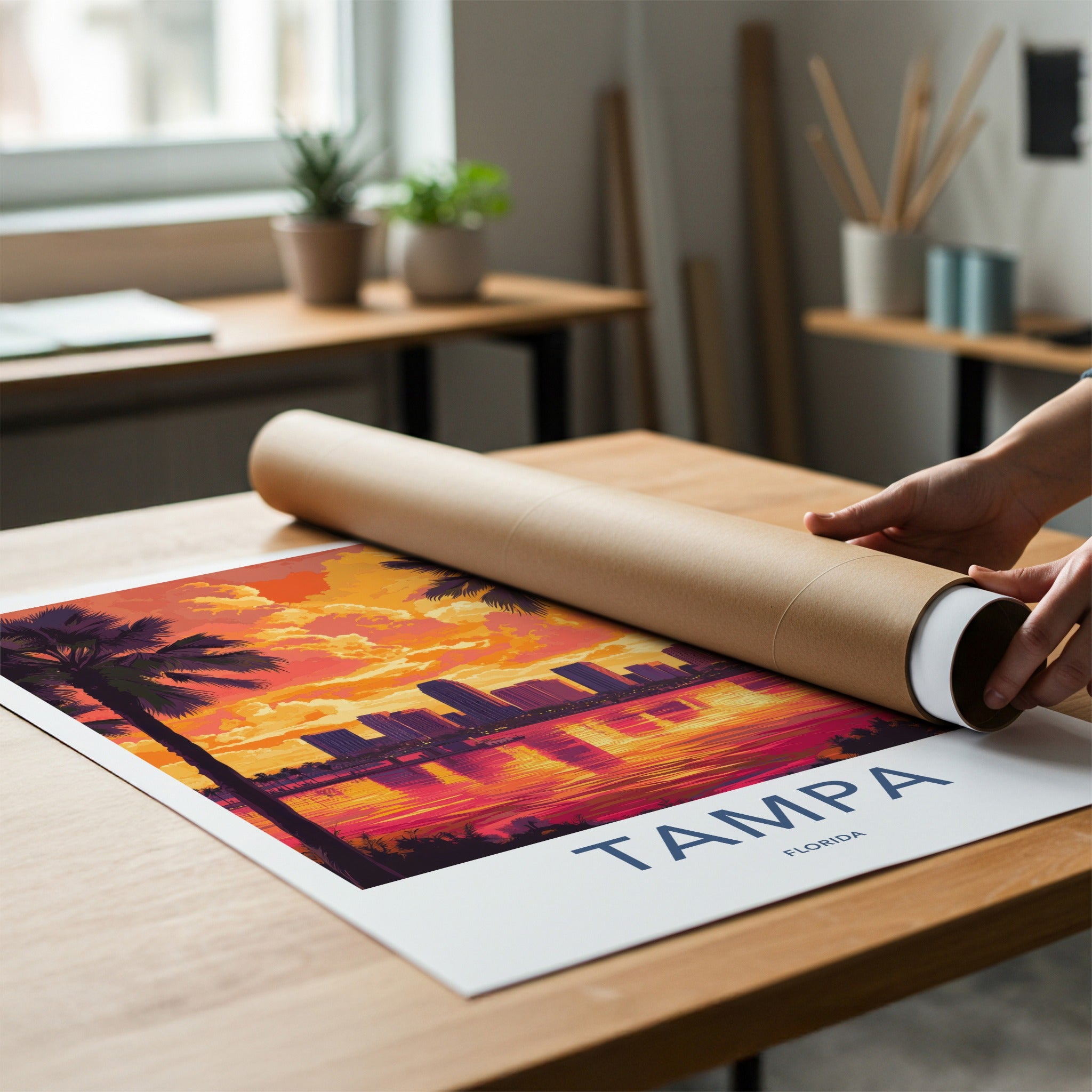Tampa Poster - Florida Travel Art - Vibrant City Sunset Home Decor