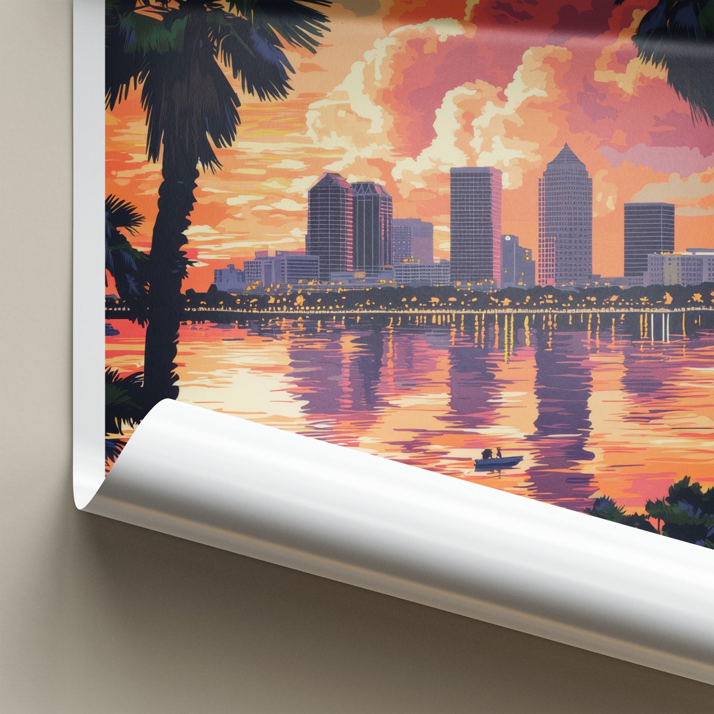 Tampa Poster - Florida Travel Art - Vibrant City Sunset Home Decor
