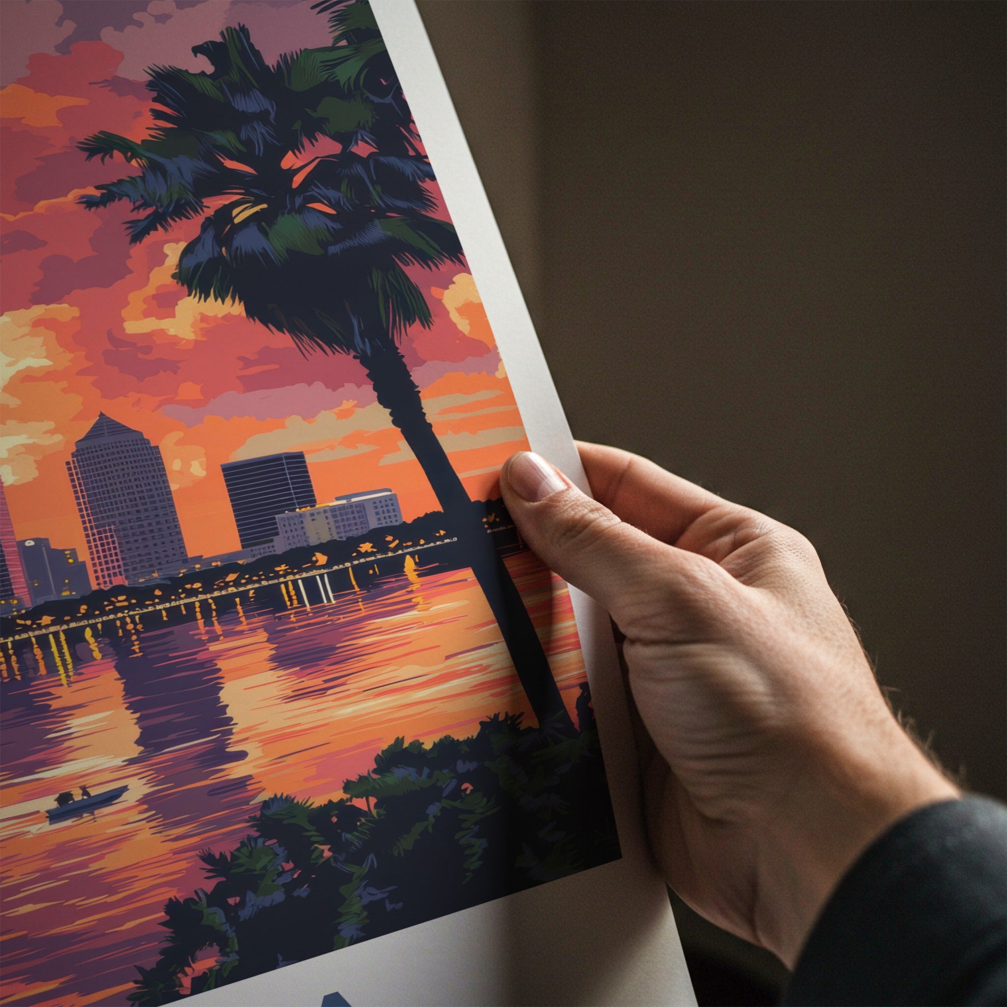 Tampa Poster - Florida Travel Art - Vibrant City Sunset Home Decor