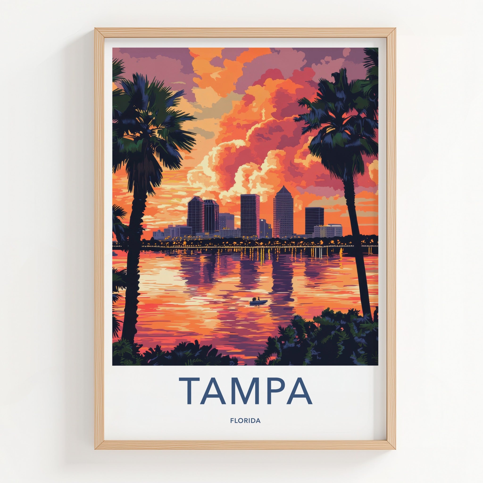 Tampa Poster - Florida Travel Art - Vibrant City Sunset Home Decor