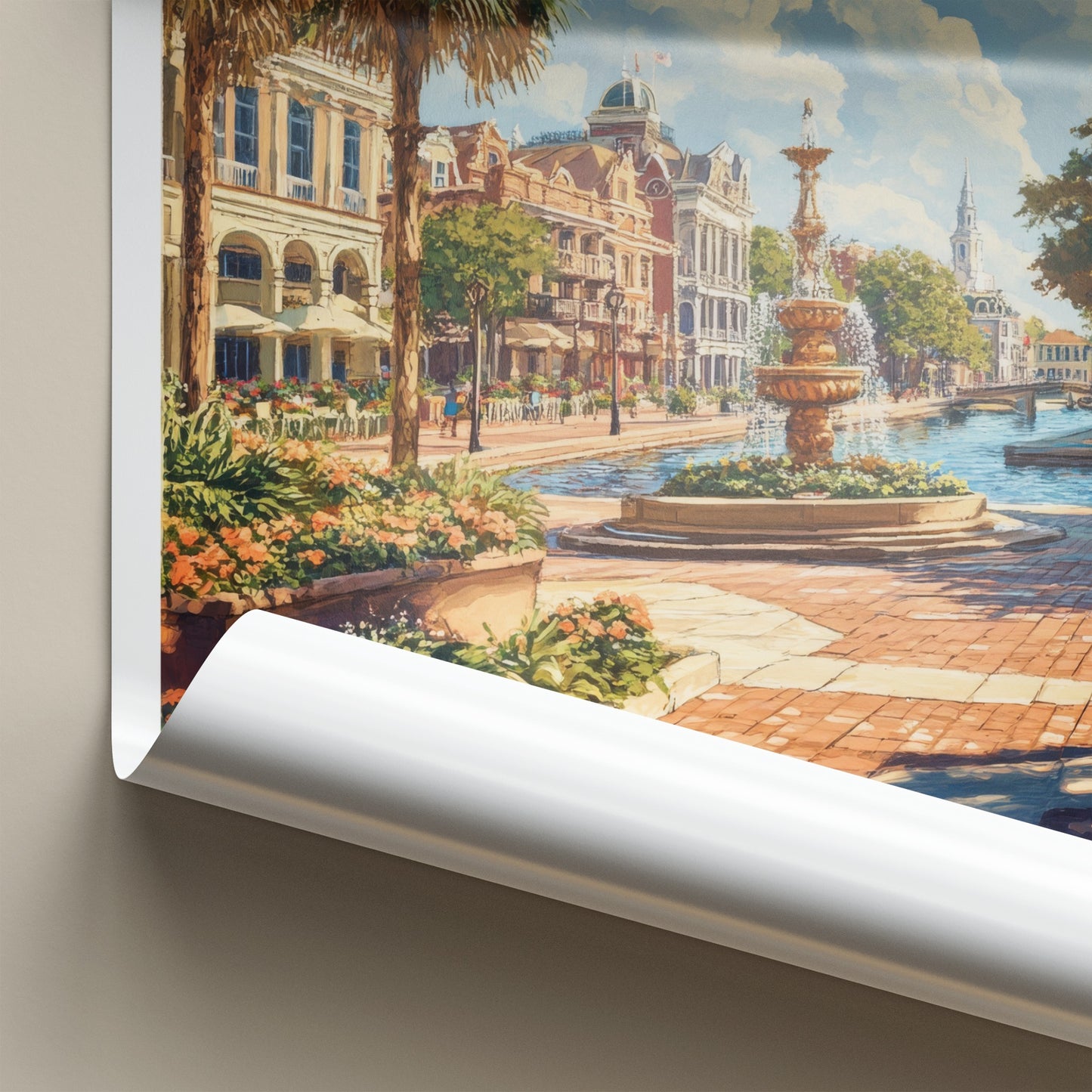 Tampa Poster - Florida Travel Art - Waterfront City Fountain Home Decor