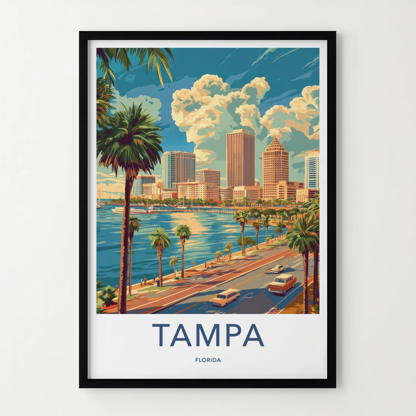 Tampa Poster - Florida Travel Art - Waterfront City Scene Home Decor