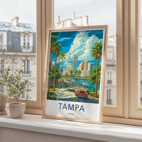 Tampa Poster - Florida Wall Art - Tropical Cityscape Scene Home Decor