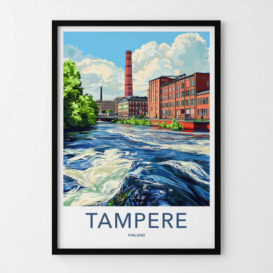 Tampere Poster - Finland Travel Art - Historic Riverfront Cityscape Home Decor