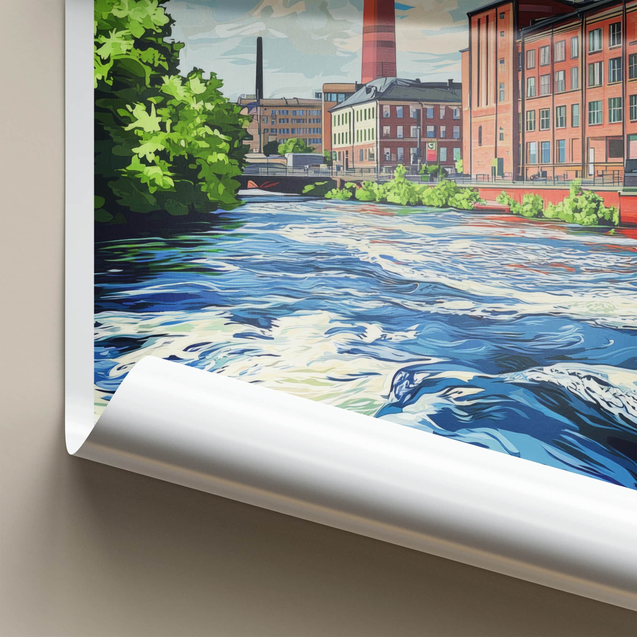 Tampere Poster - Finland Travel Art - Historic Riverfront Cityscape Home Decor