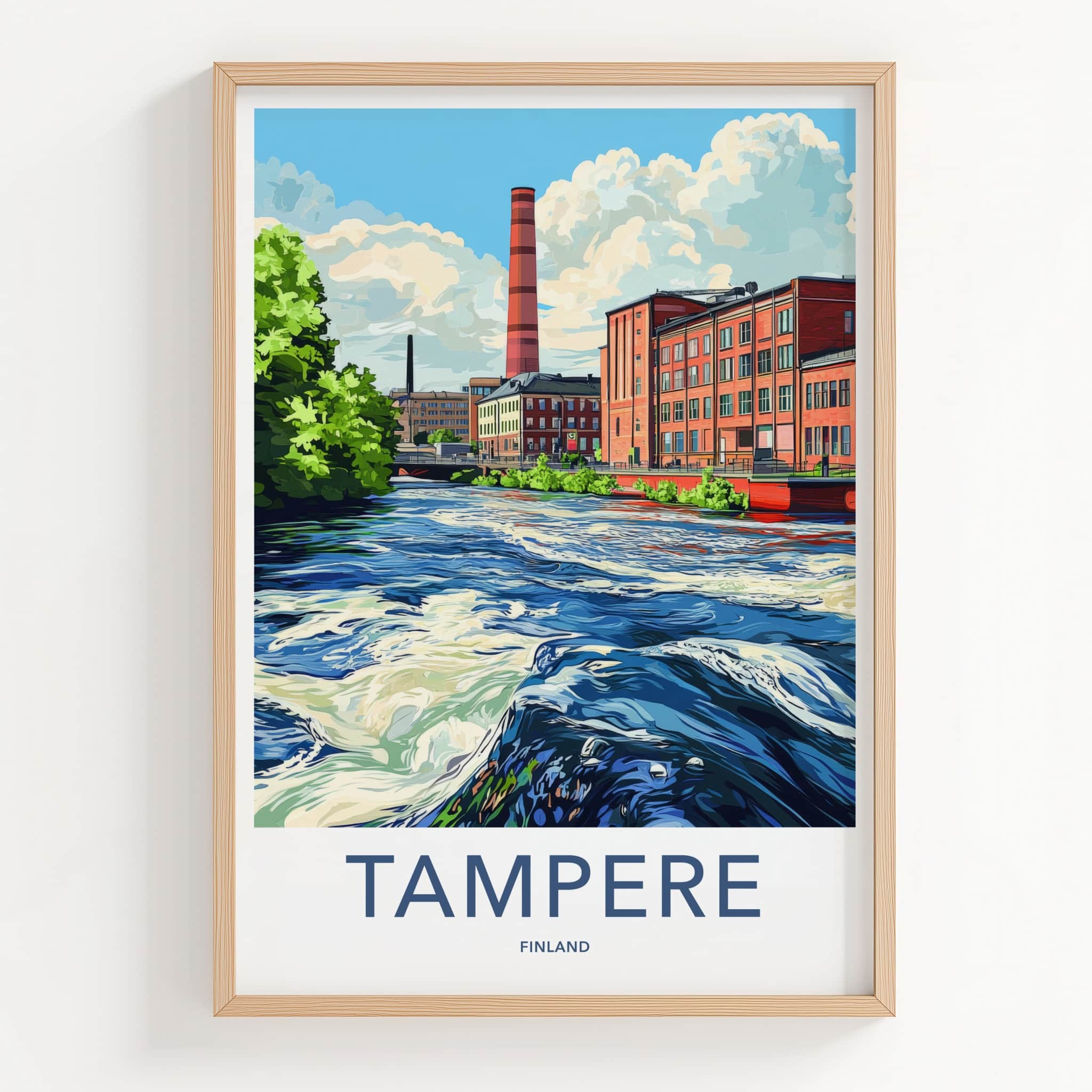 Tampere Poster - Finland Travel Art - Historic Riverfront Cityscape Home Decor