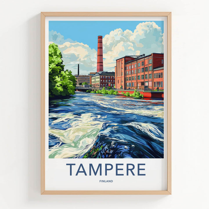 Tampere Poster - Finland Travel Art - Historic Riverfront Cityscape Home Decor