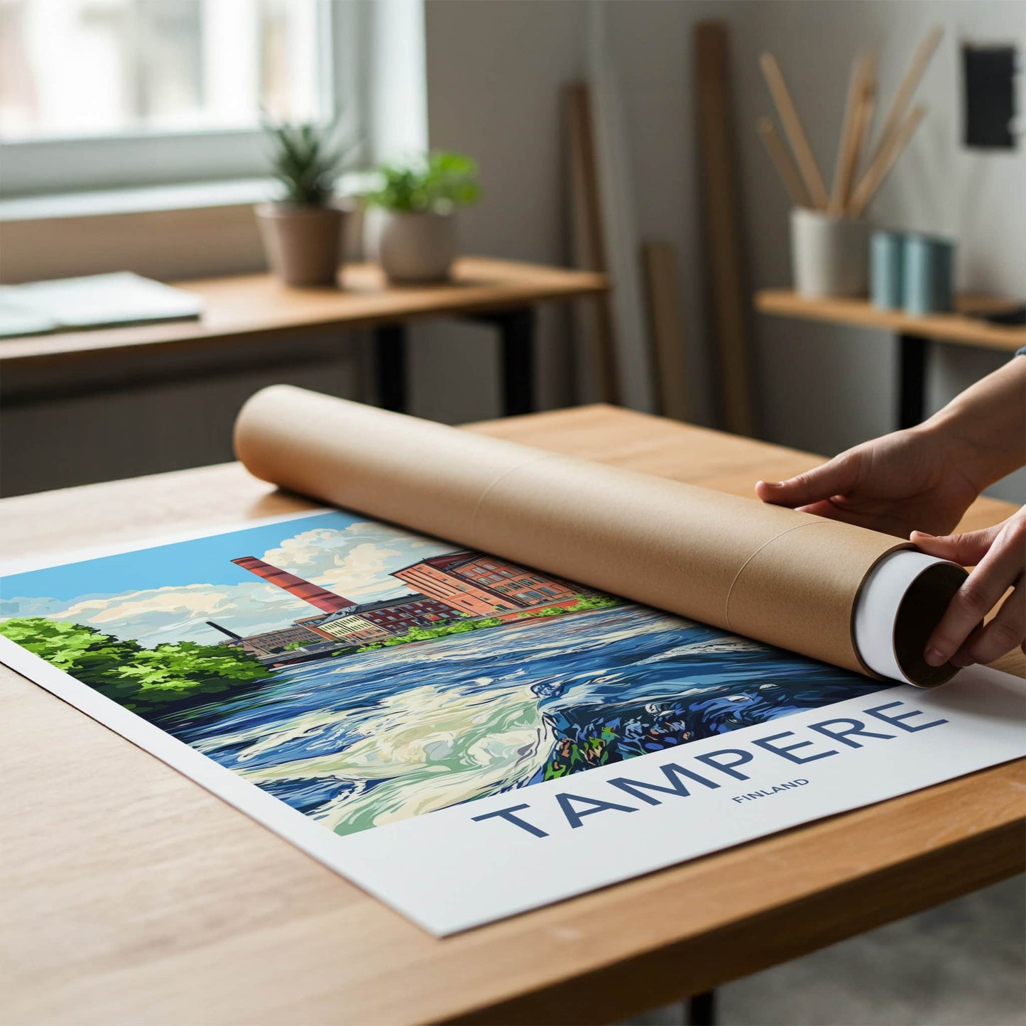 Tampere Poster - Finland Travel Art - Historic Riverfront Cityscape Home Decor