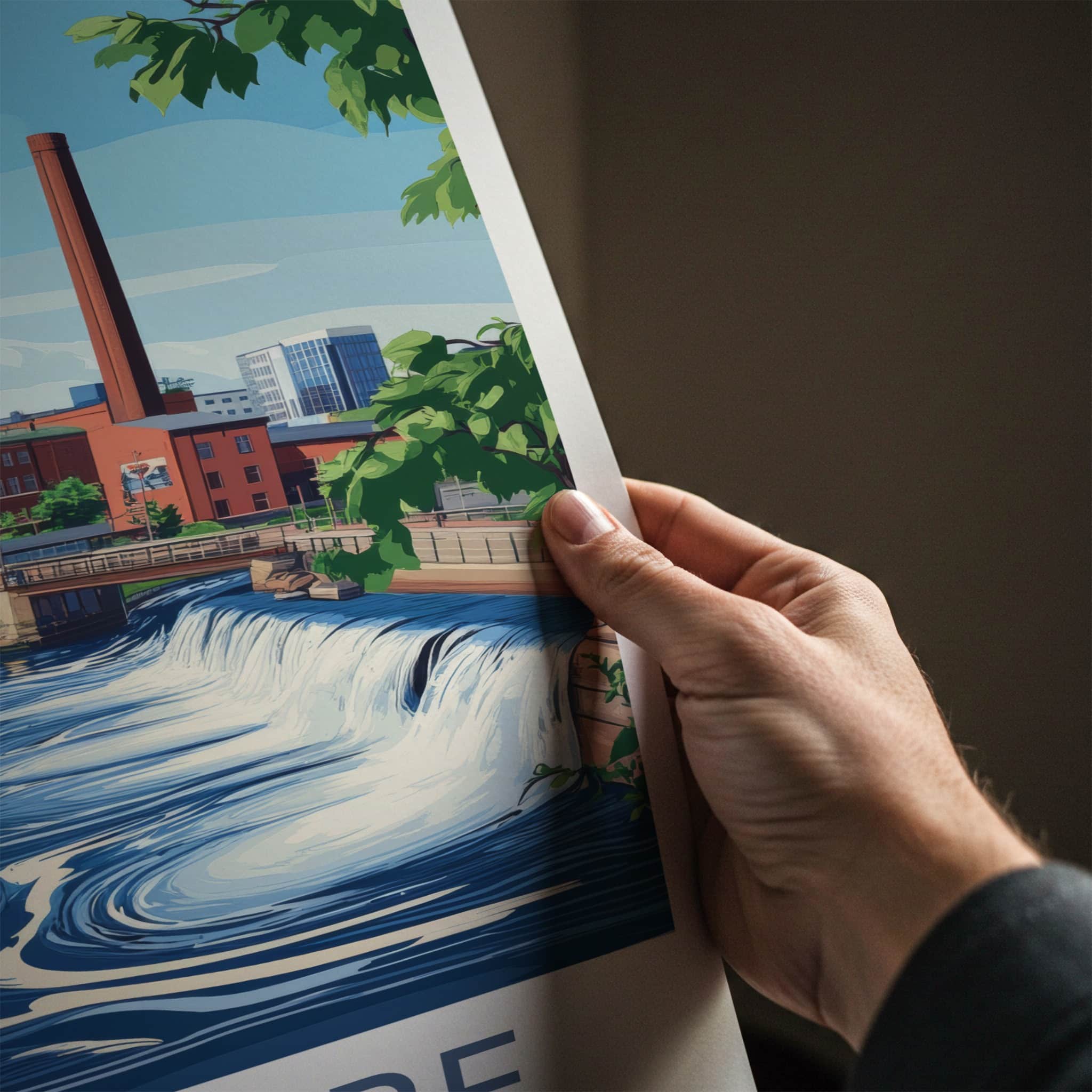 Tampere Poster - Finland Travel Art - Urban River Waterfall Home Decor