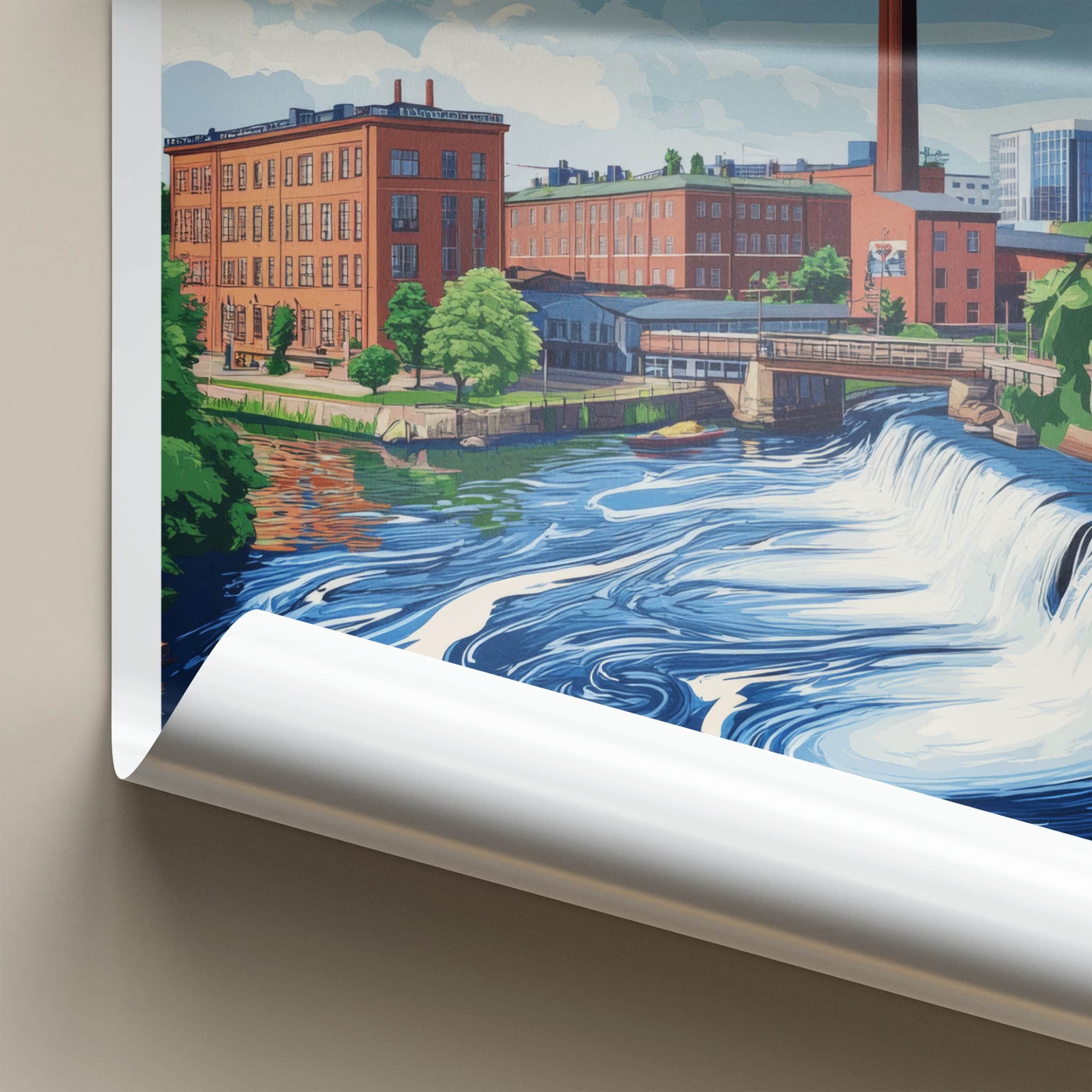 Tampere Poster - Finland Travel Art - Urban River Waterfall Home Decor