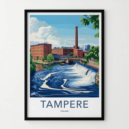 Tampere Poster - Finland Travel Art - Urban River Waterfall Home Decor
