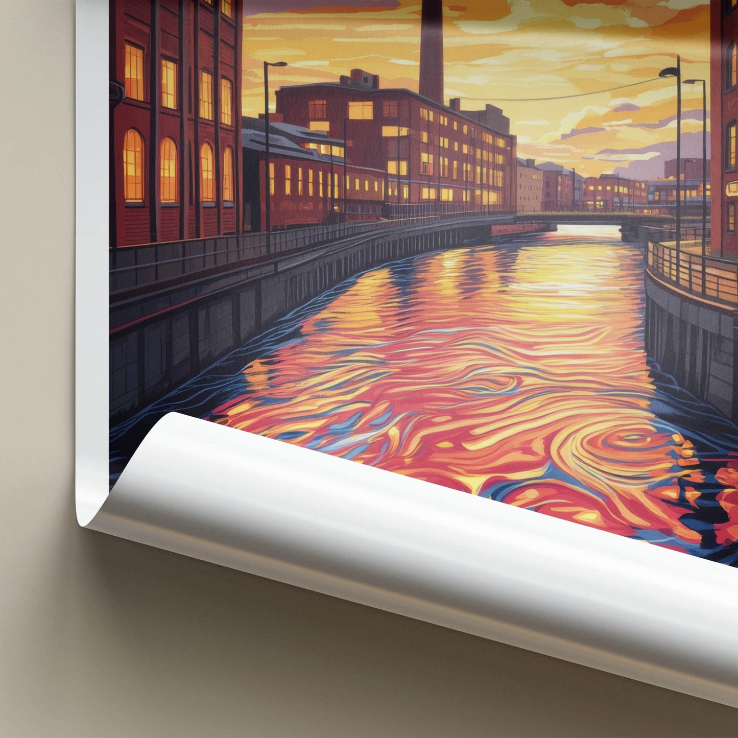 Tampere Poster - Finland Wall Art - Vibrant Canal Reflections Home Decor