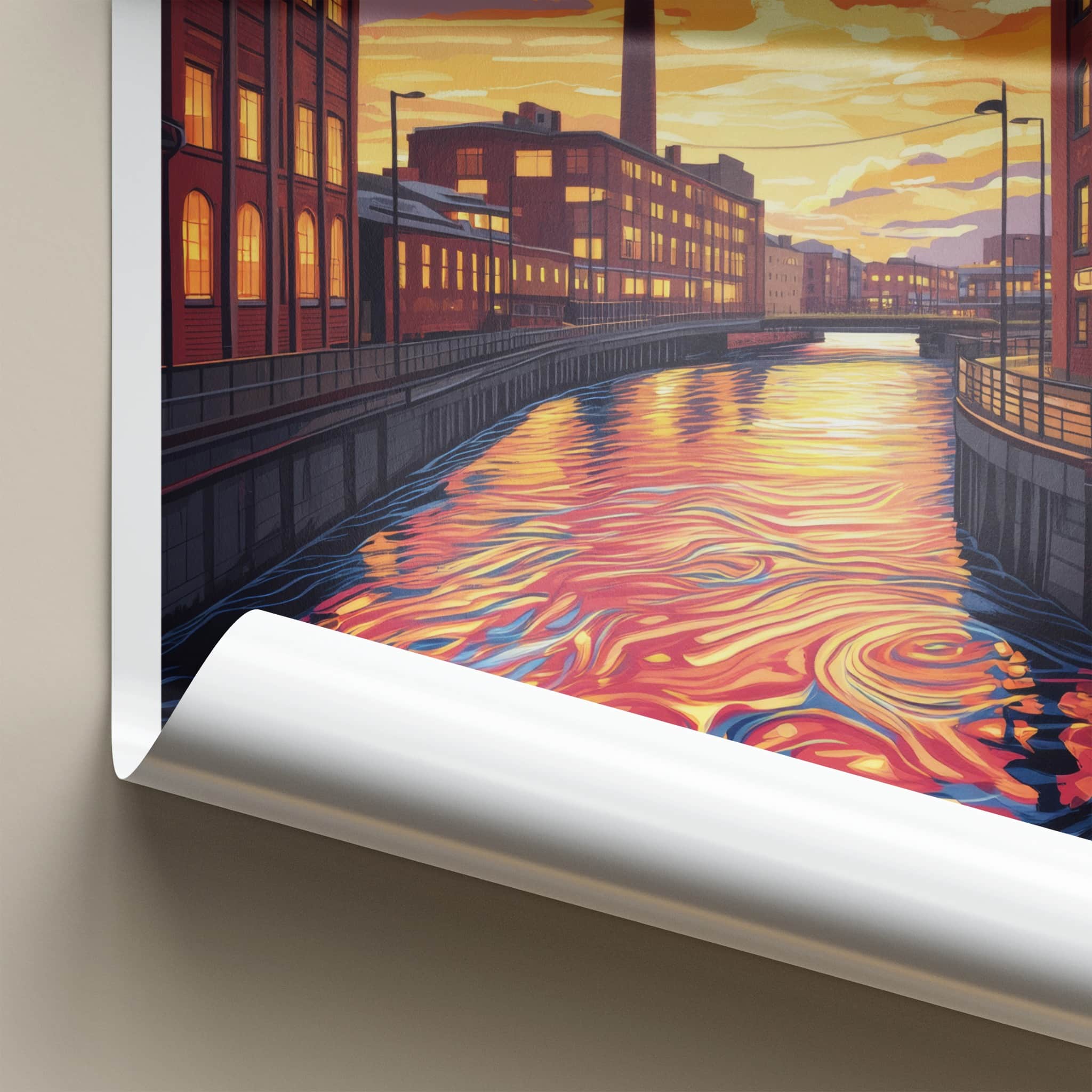 Tampere Poster - Finland Wall Art - Vibrant Canal Reflections Home Decor