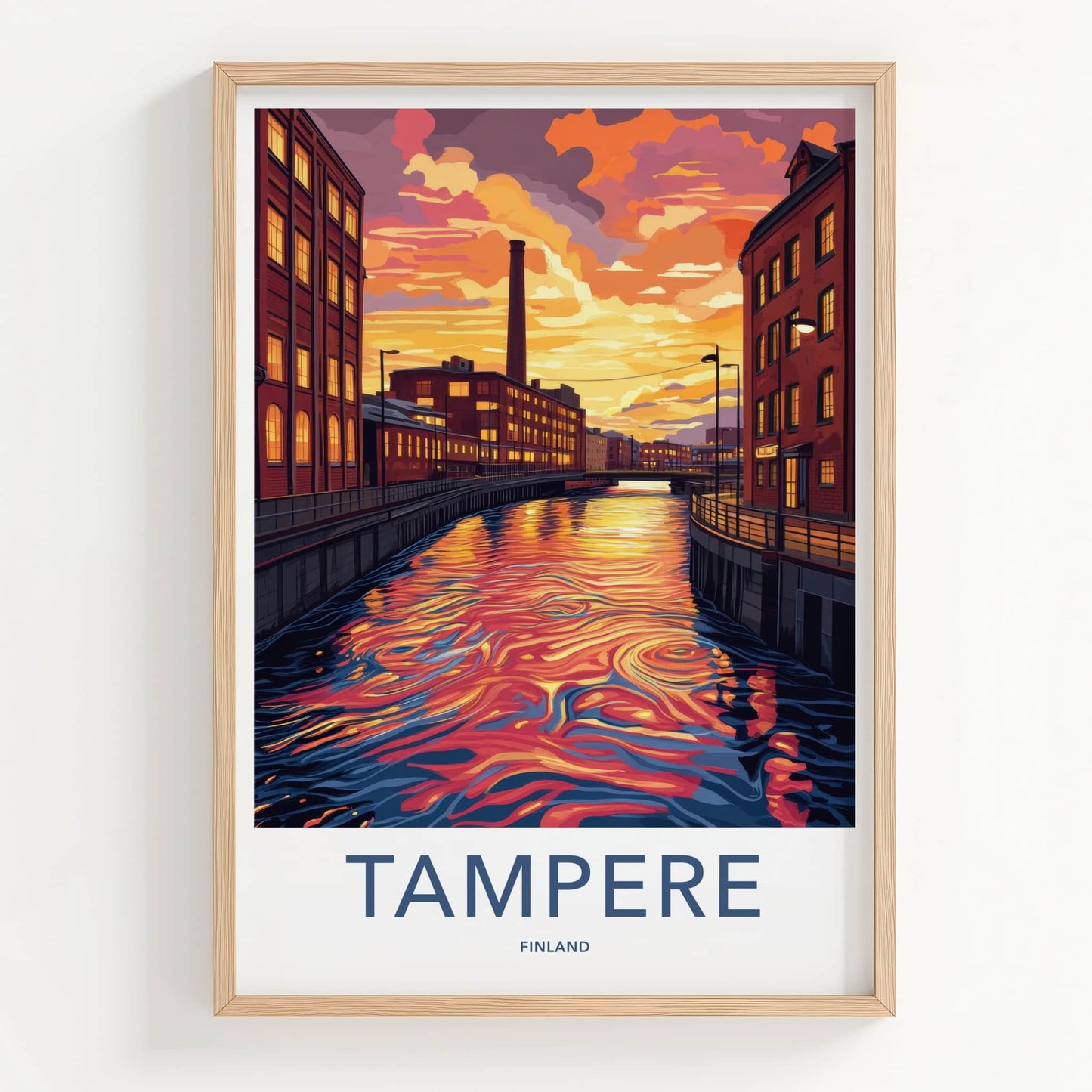 Tampere Poster - Finland Wall Art - Vibrant Canal Reflections Home Decor