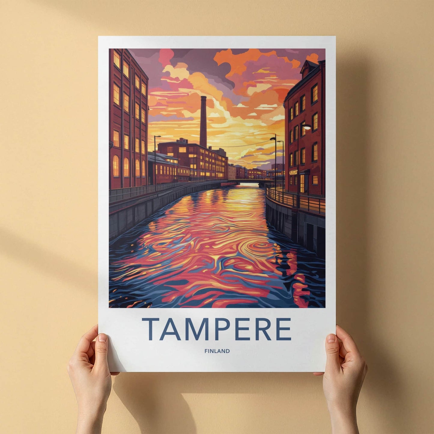 Tampere Poster - Finland Wall Art - Vibrant Canal Reflections Home Decor