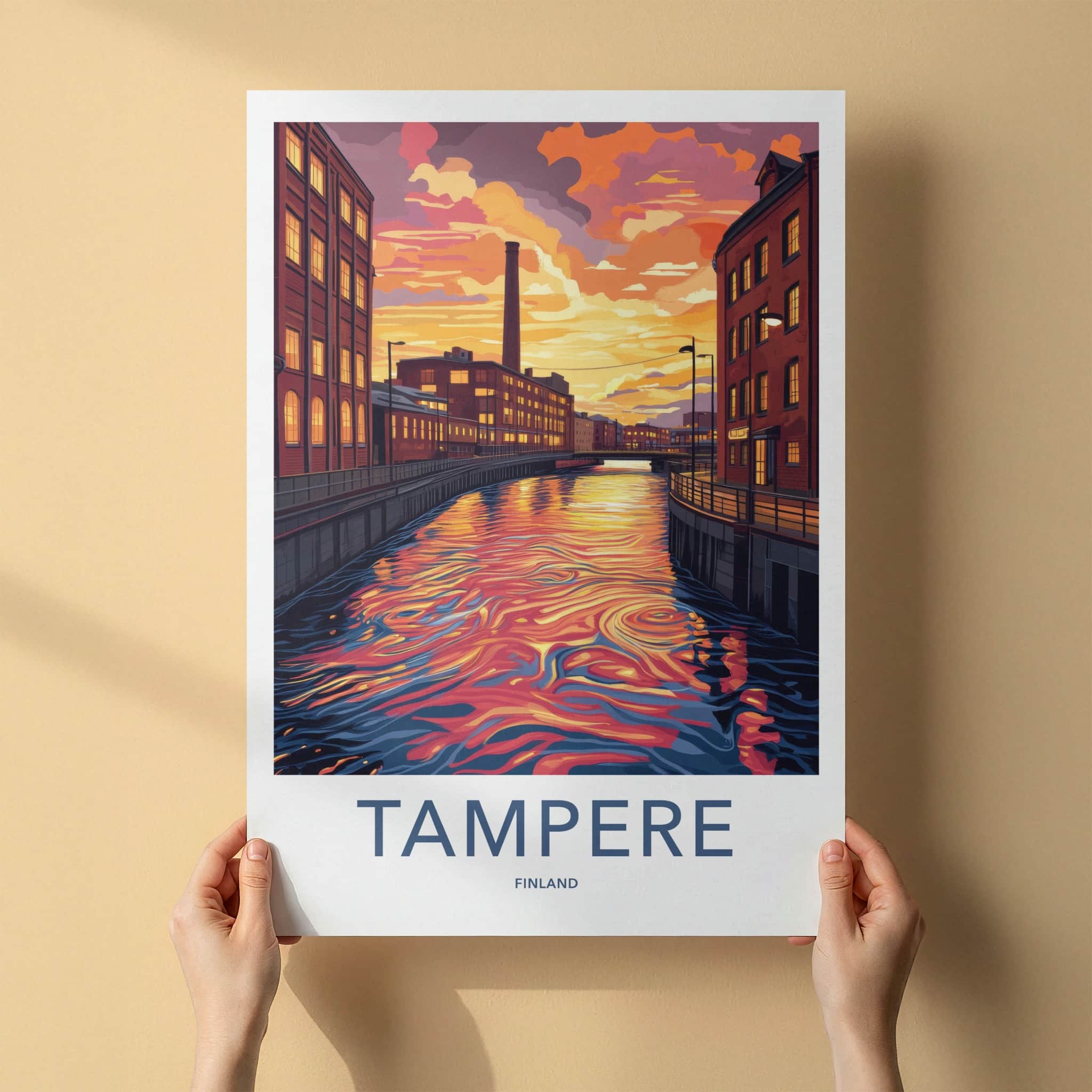 Tampere Poster - Finland Wall Art - Vibrant Canal Reflections Home Decor