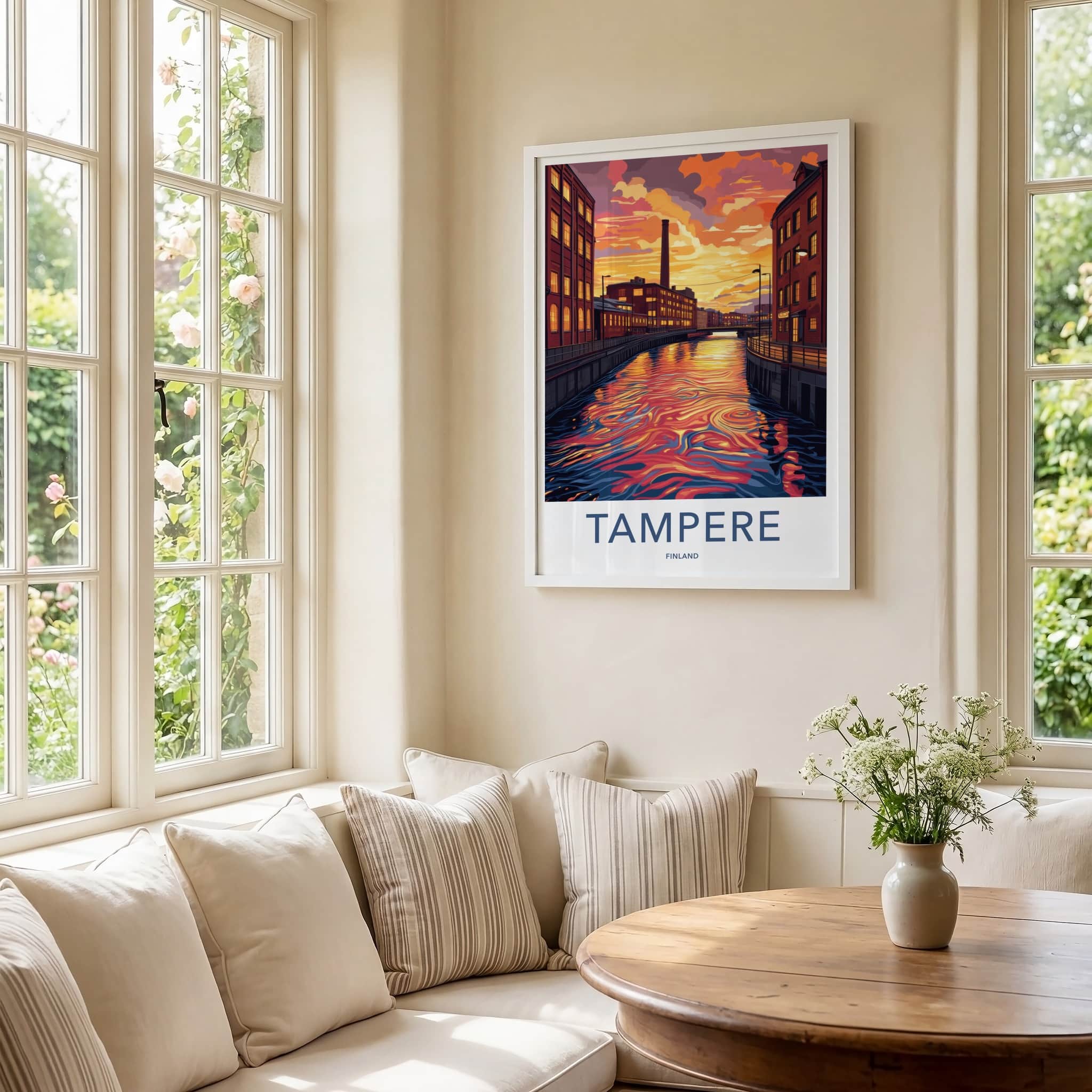 Tampere Poster - Finland Wall Art - Vibrant Canal Reflections Home Decor
