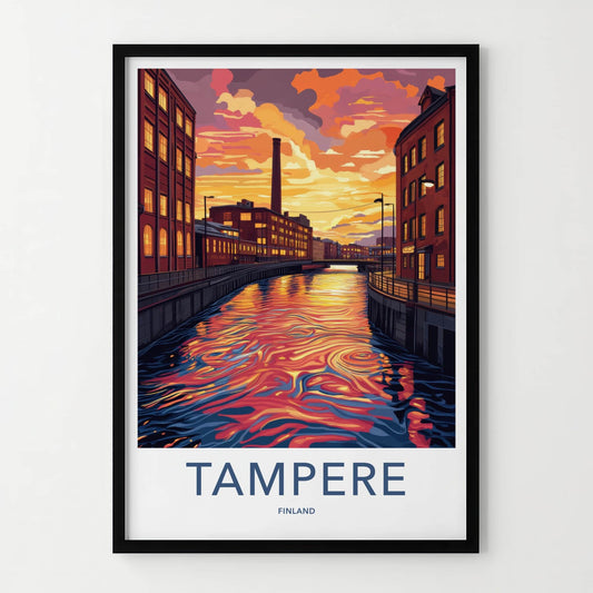 Tampere Poster - Finland Wall Art - Vibrant Canal Reflections Home Decor