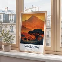 Tanzania Poster - Africa Fine Art - Savannah Elephant Kilimanjaro Gift