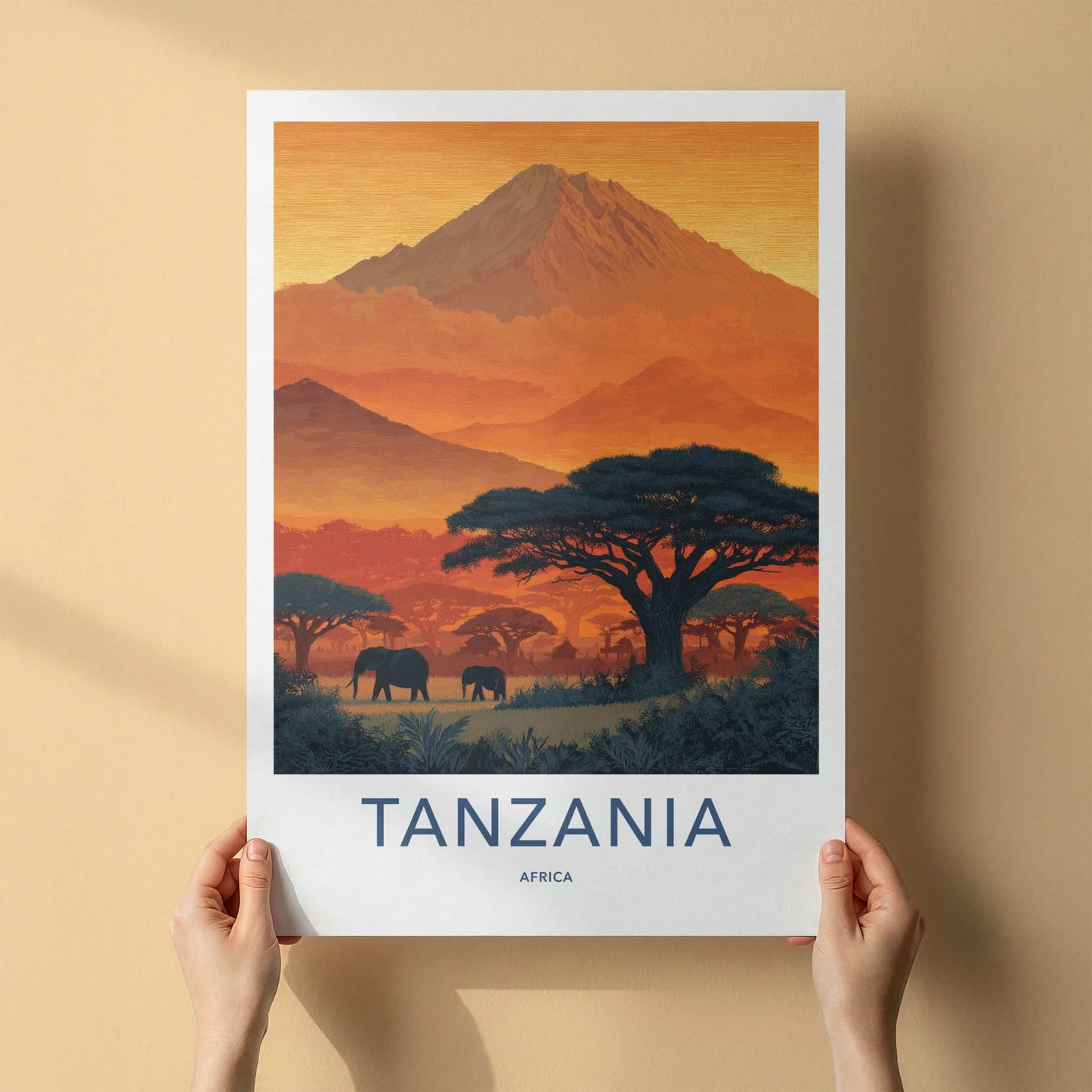 Tanzania Poster - Africa Fine Art - Savannah Elephant Kilimanjaro Gift