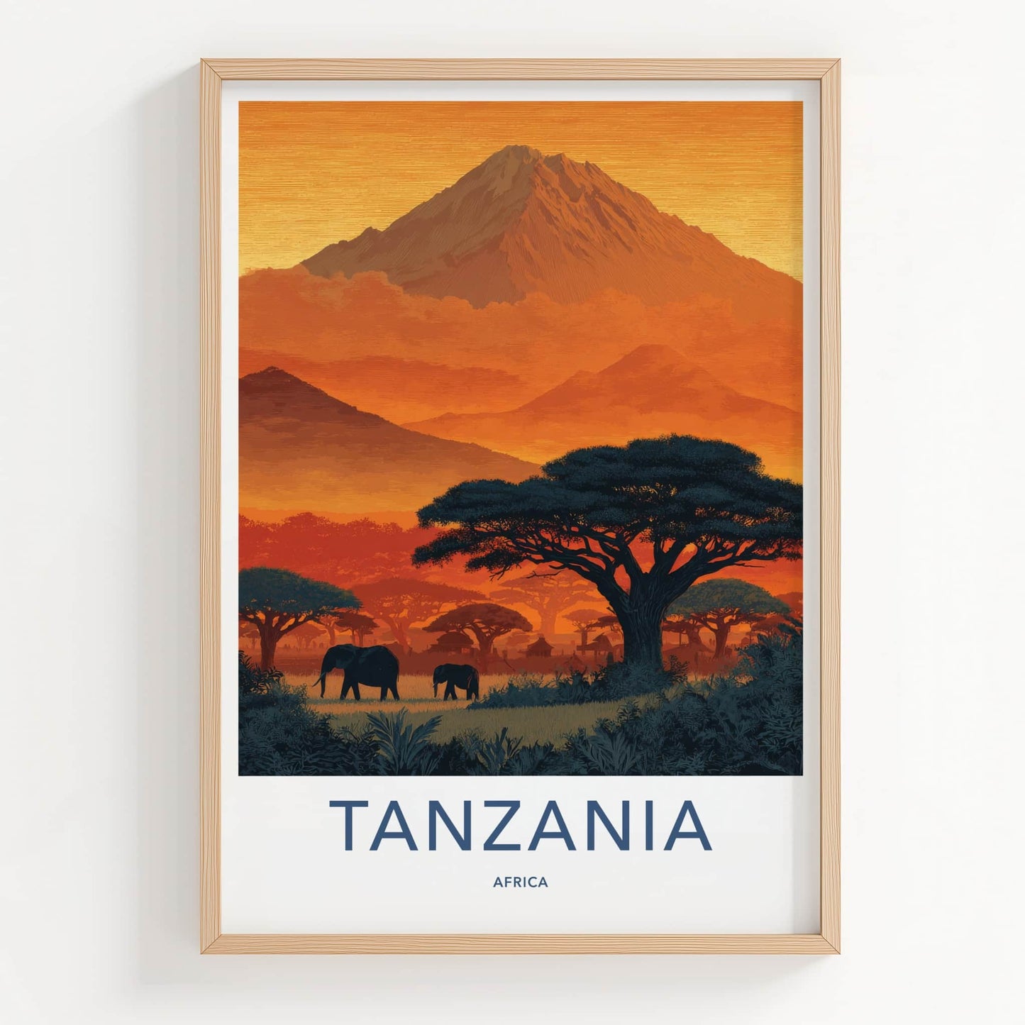 Tanzania Poster - Africa Fine Art - Savannah Elephant Kilimanjaro Gift