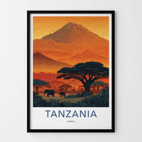 Tanzania Poster - Africa Fine Art - Savannah Elephant Kilimanjaro Gift