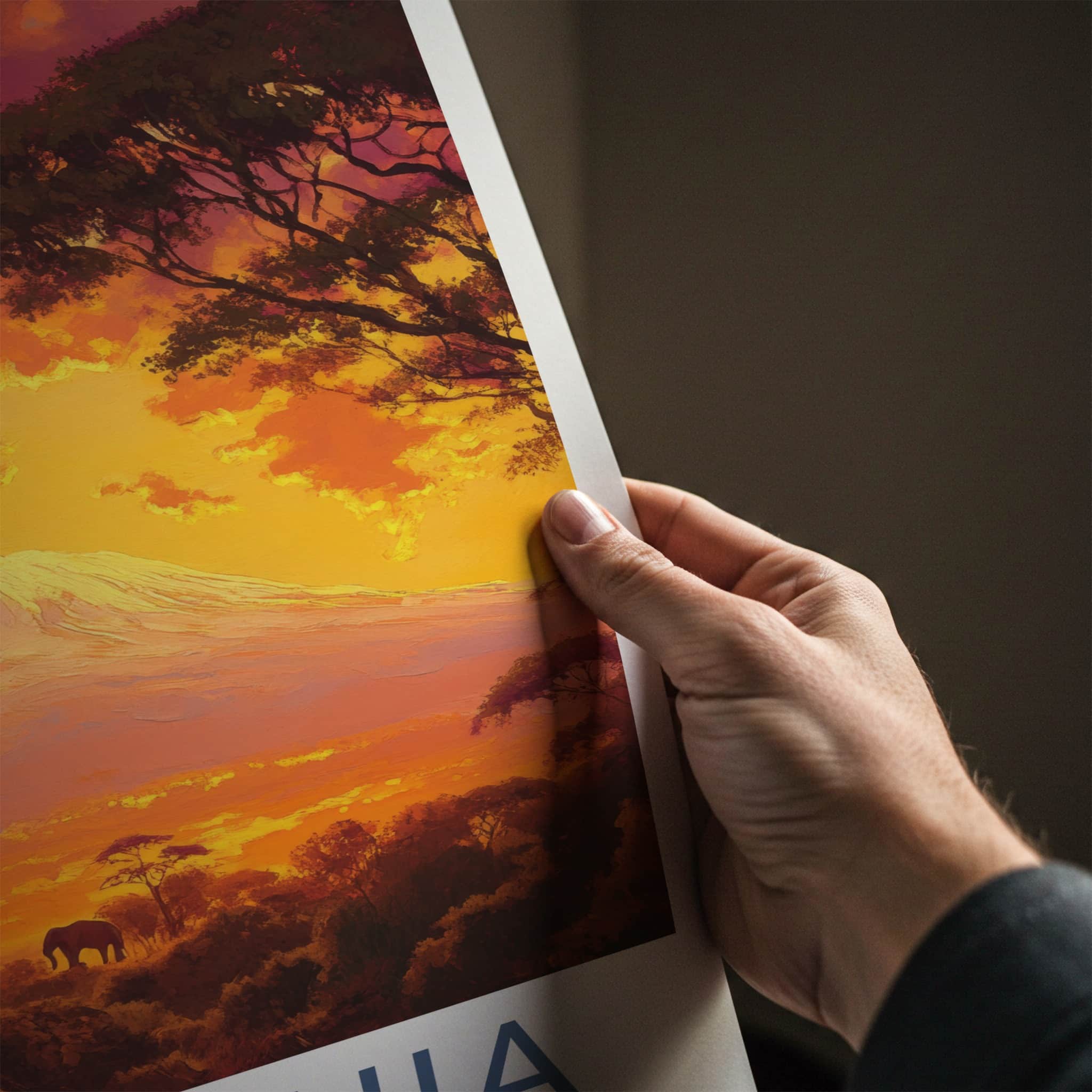 Tanzania Poster - Tanzania Travel Art - Fiery Sunset Elephants Home Decor