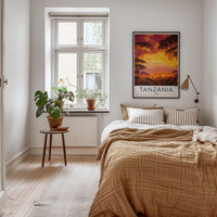 Tanzania Poster - Tanzania Travel Art - Fiery Sunset Elephants Home Decor