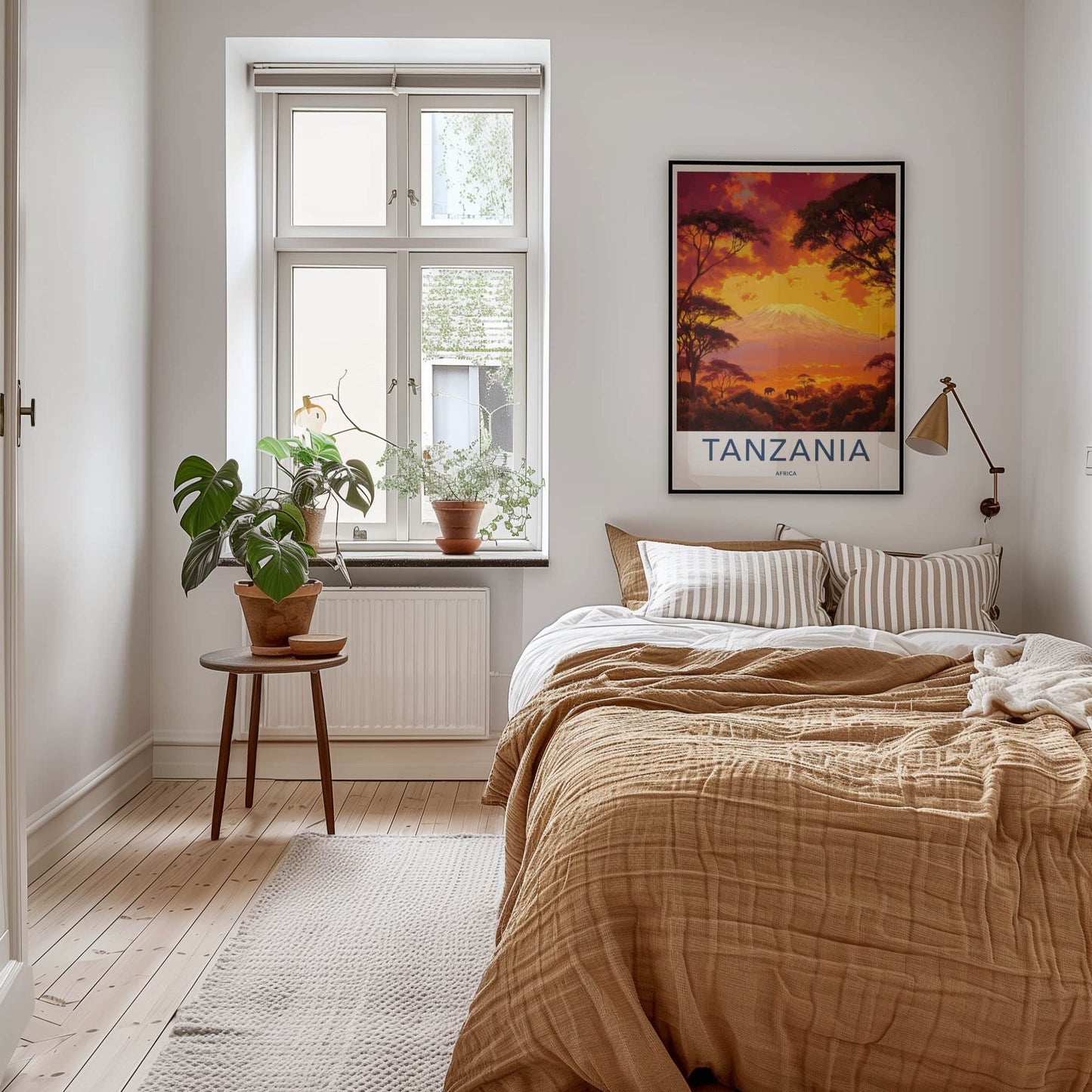 Tanzania Poster - Tanzania Travel Art - Fiery Sunset Elephants Home Decor