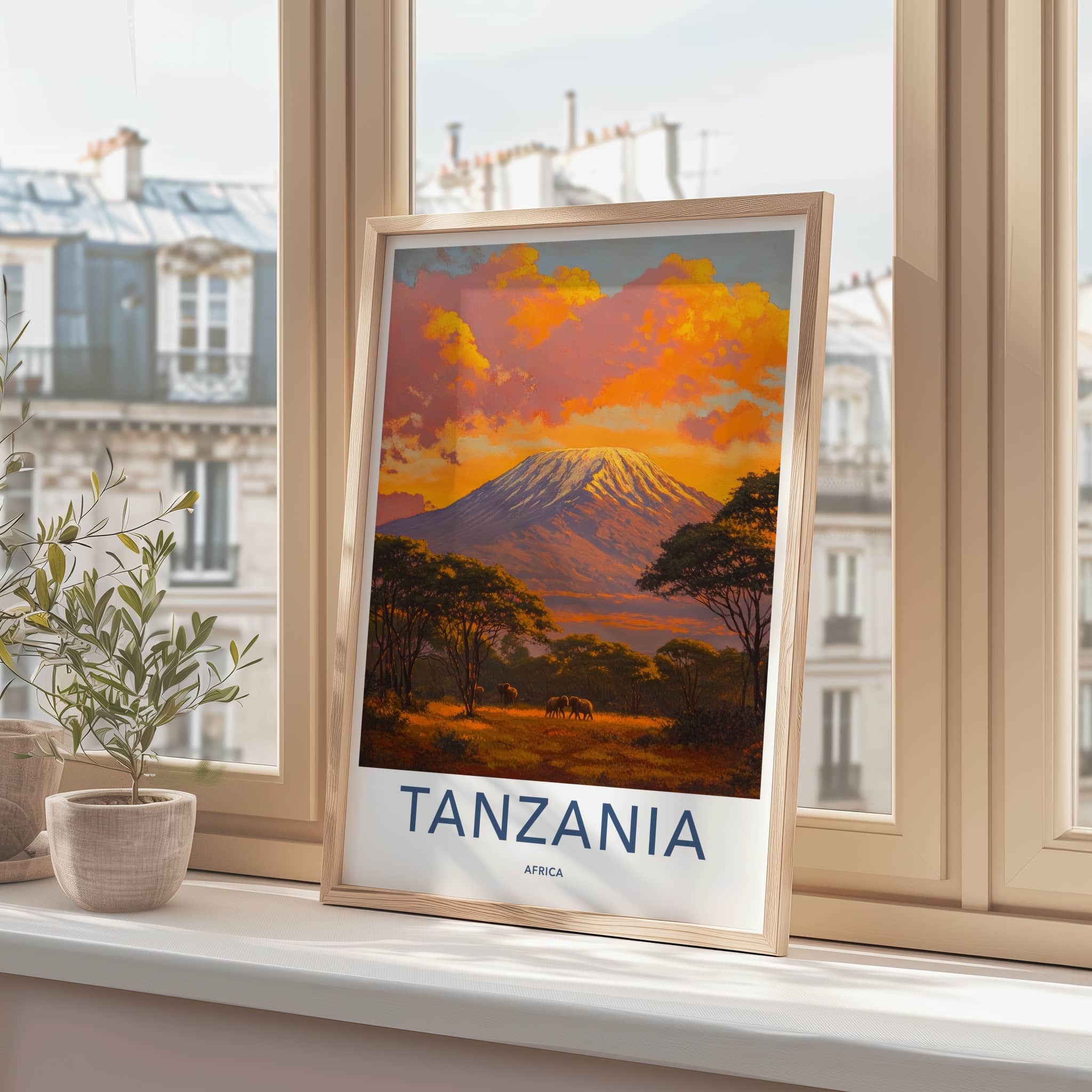 Tanzania Poster - Tanzania Travel Art - Golden Kilimanjaro Elephants Wall Decor