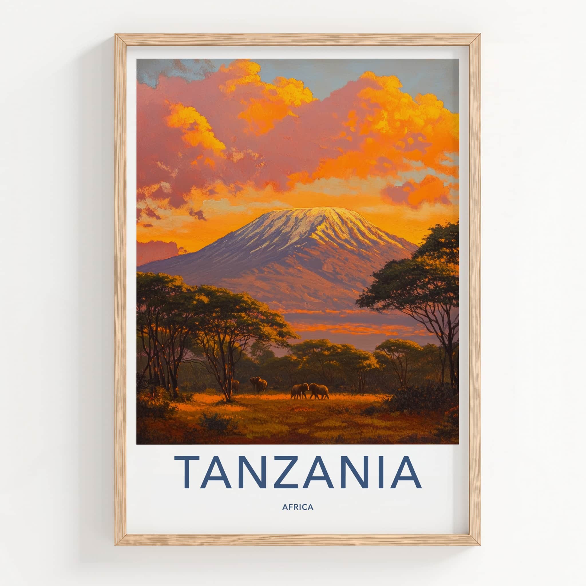 Tanzania Poster - Tanzania Travel Art - Golden Kilimanjaro Elephants Wall Decor