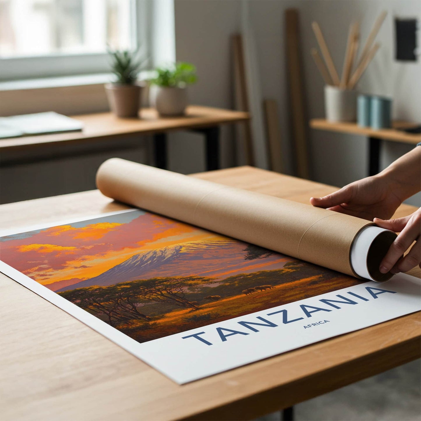 Tanzania Poster - Tanzania Travel Art - Golden Kilimanjaro Elephants Wall Decor