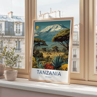 Tanzania Poster - Tanzania Travel Art - Snowy Mountain Safari Gallery Art