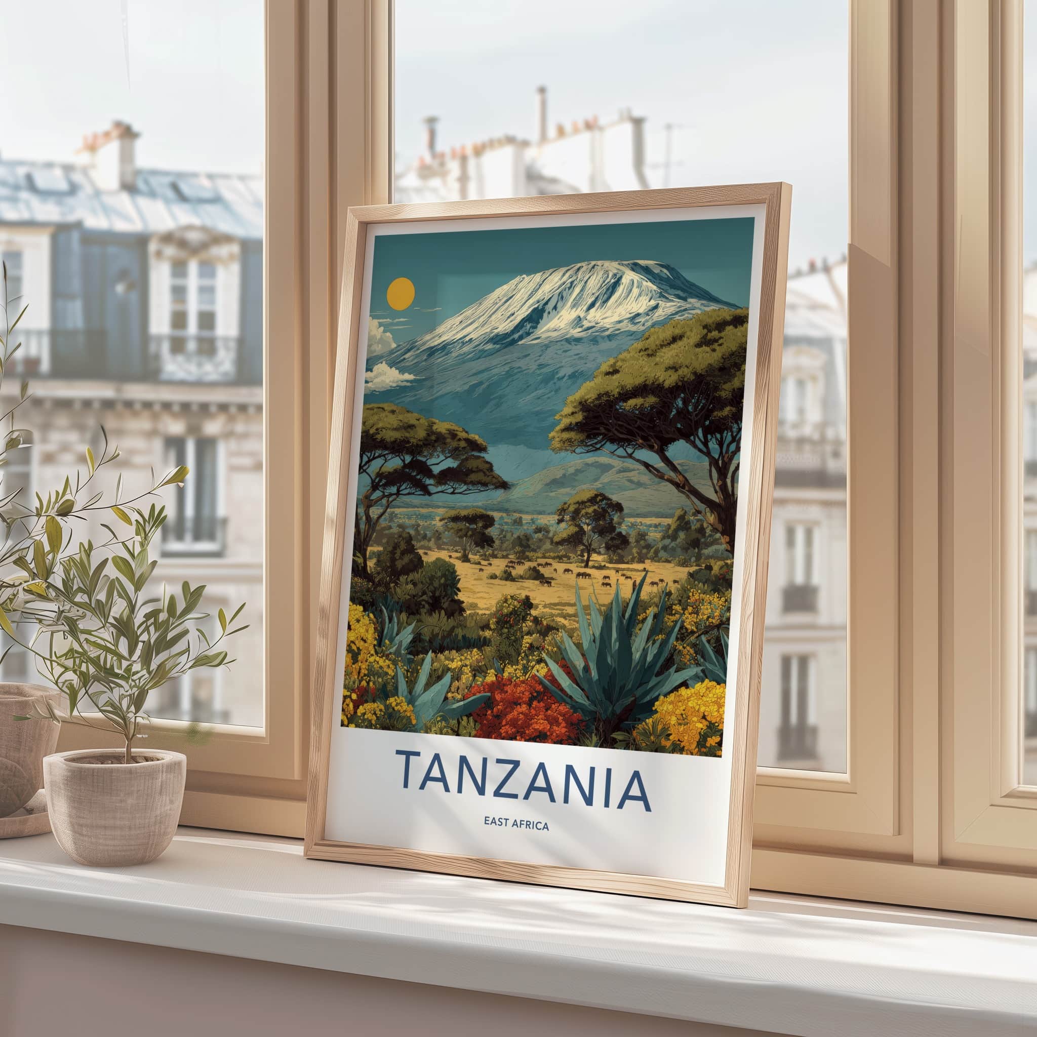 Tanzania Poster - Tanzania Travel Art - Snowy Mountain Safari Gallery Art