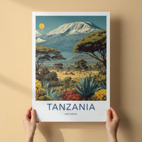 Tanzania Poster - Tanzania Travel Art - Snowy Mountain Safari Gallery Art