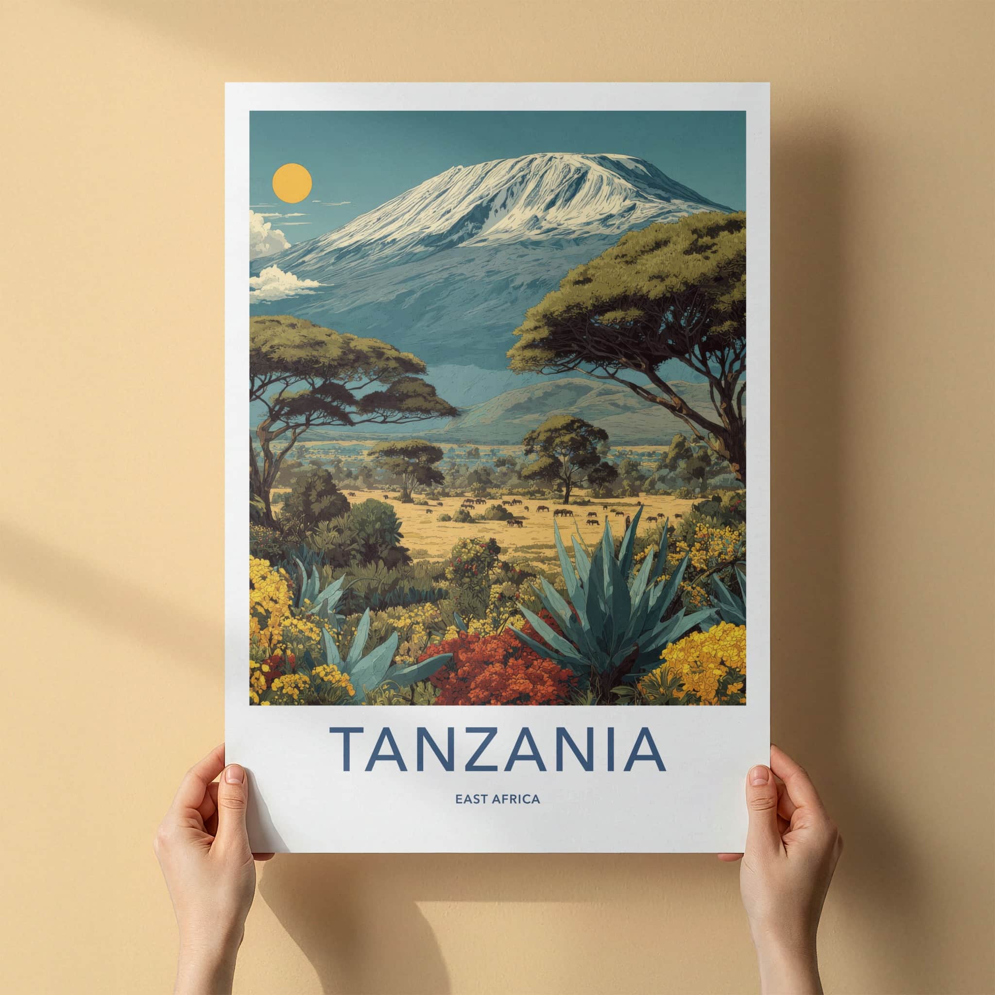 Tanzania Poster - Tanzania Travel Art - Snowy Mountain Safari Gallery Art