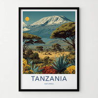 Tanzania Poster - Tanzania Travel Art - Snowy Mountain Safari Gallery Art