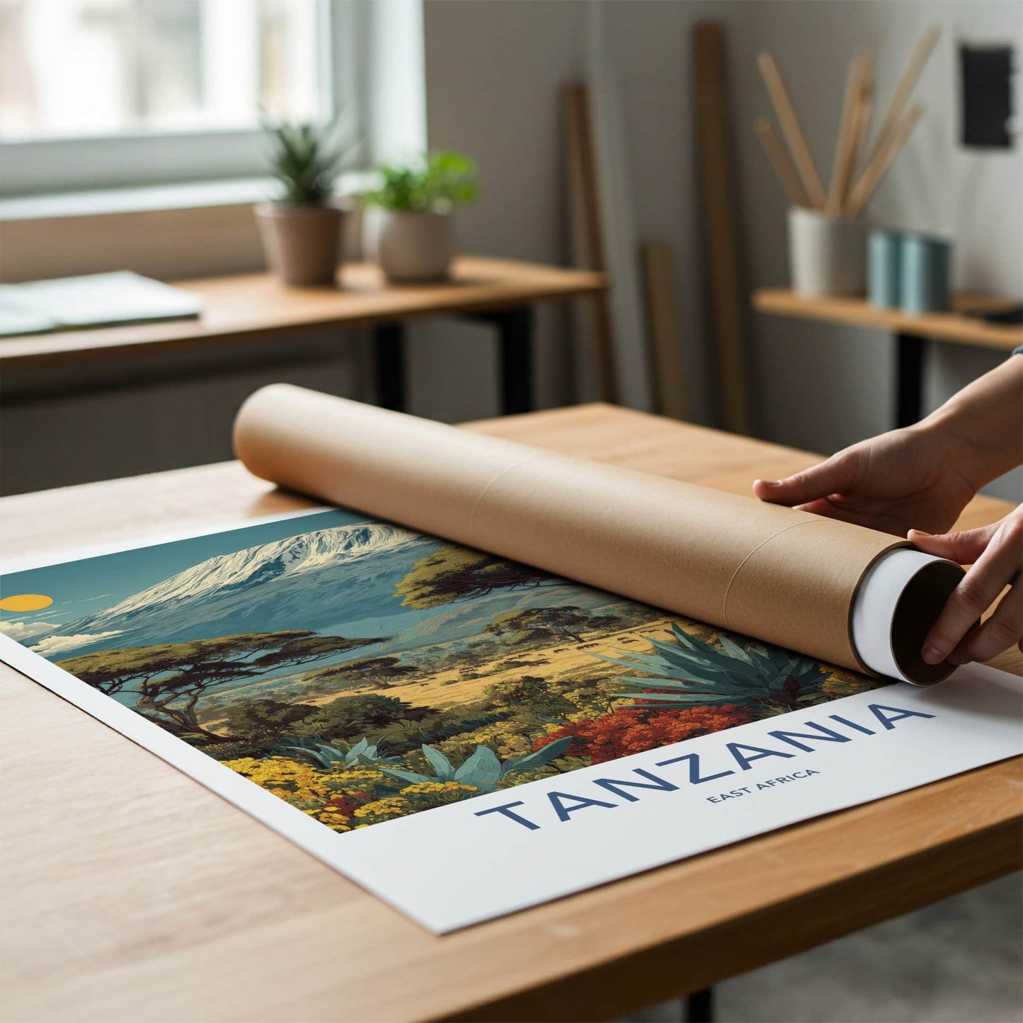Tanzania Poster - Tanzania Travel Art - Snowy Mountain Safari Gallery Art