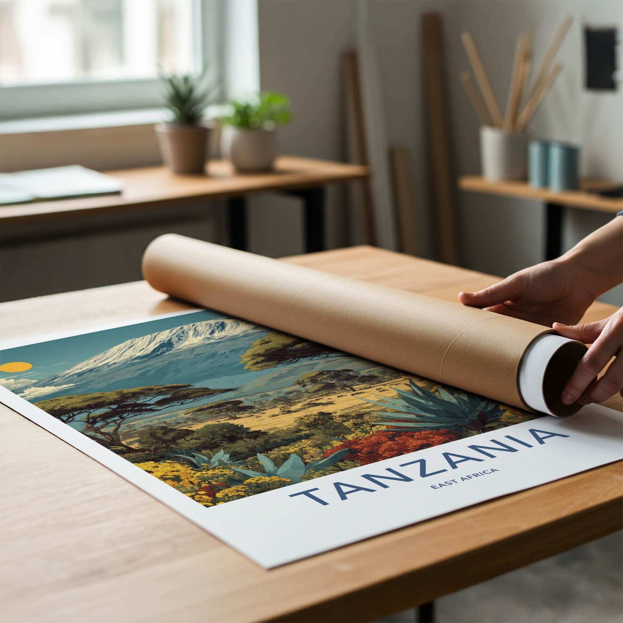 Tanzania Poster - Tanzania Travel Art - Snowy Mountain Safari Gallery Art