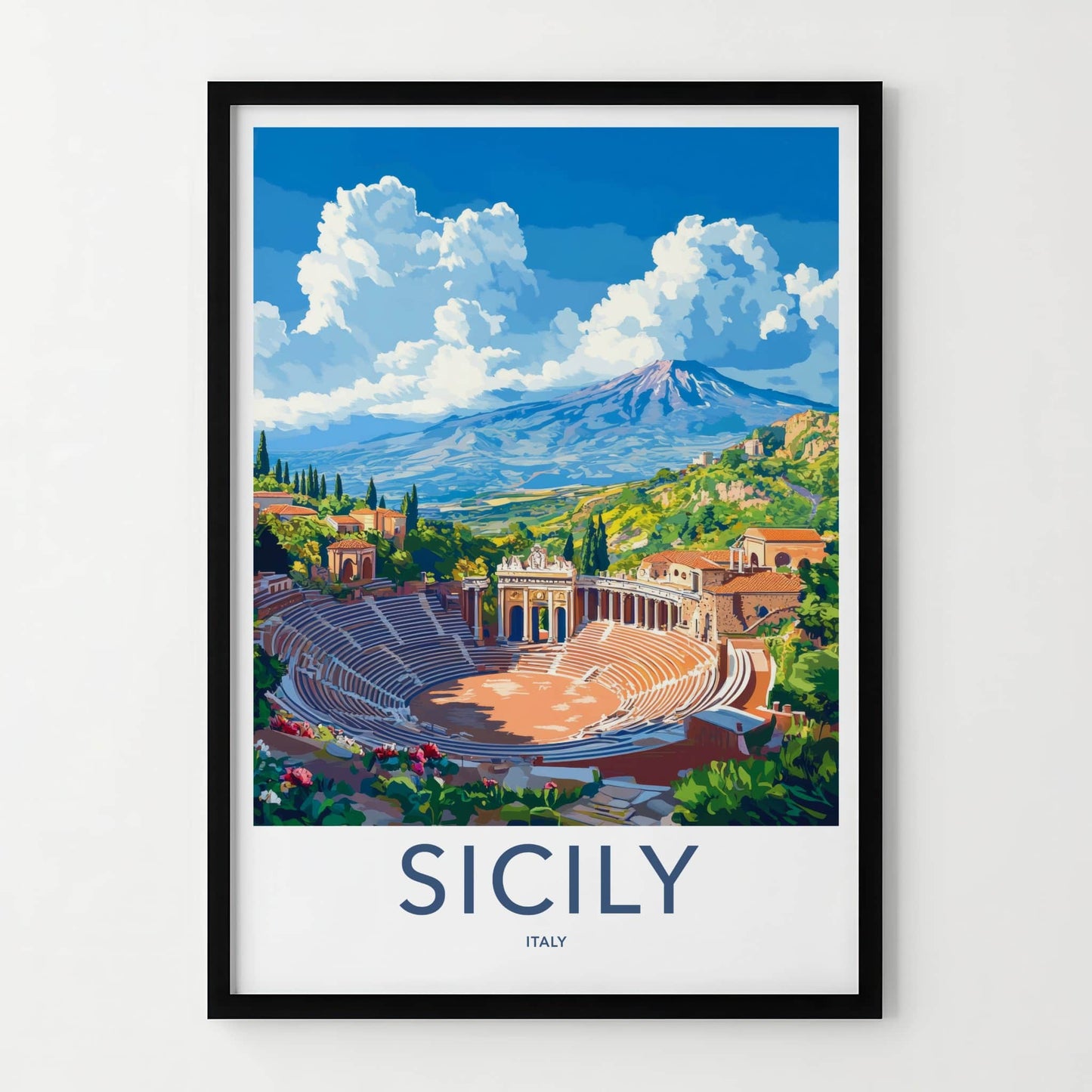 Taormina Poster - Italy Travel Art - Ancient Theater Etna Home Decor