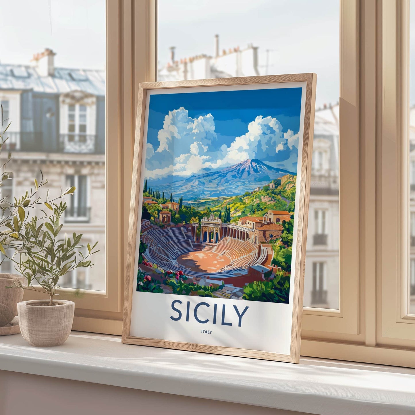 Taormina Poster - Italy Travel Art - Ancient Theater Etna Home Decor